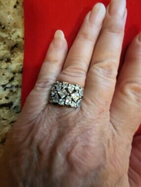 Silpada Sterling Size 7 Rhinestones Crystal Cluster Statement Ring - Silver Tone